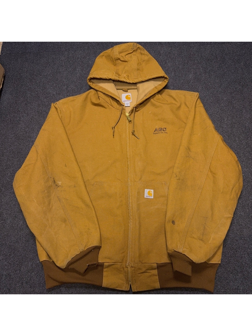 Carhartt Men's XL Hooded Work Jacket Brown Canvas Utility Coat